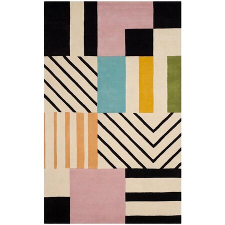 Flowers First 2 ft.-3 in. x 7 ft. Fifth Avenue Mid-Century & Modern Runner Rug Ivory & Black FL1881630